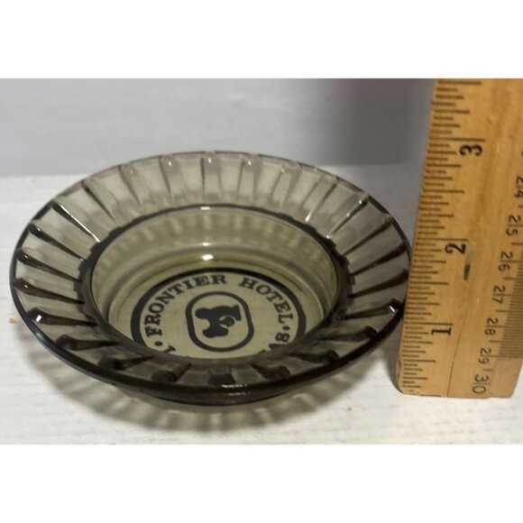 Las Vegas Ashtray Frontier Hotel Vintage Smoky Glass Ribbed Design 4.5" - Picture 6 of 8